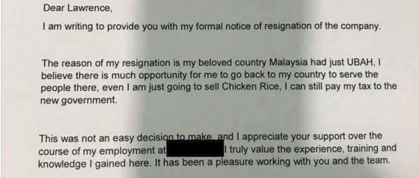 Malaysians touched and inspired by countryman’s resignation letter, to leave Singapore and contribute back in Malaysia