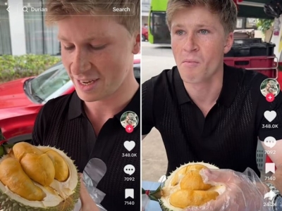 Robert Irwin, son of the late wildlife advocate Steve Irwin, tries durian in Singapore, says it’s good while coughing and flinching (VIDEO)