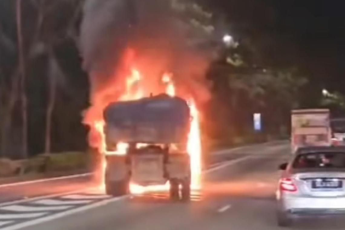 Truck bursts into flames on PIE, no injuries reported