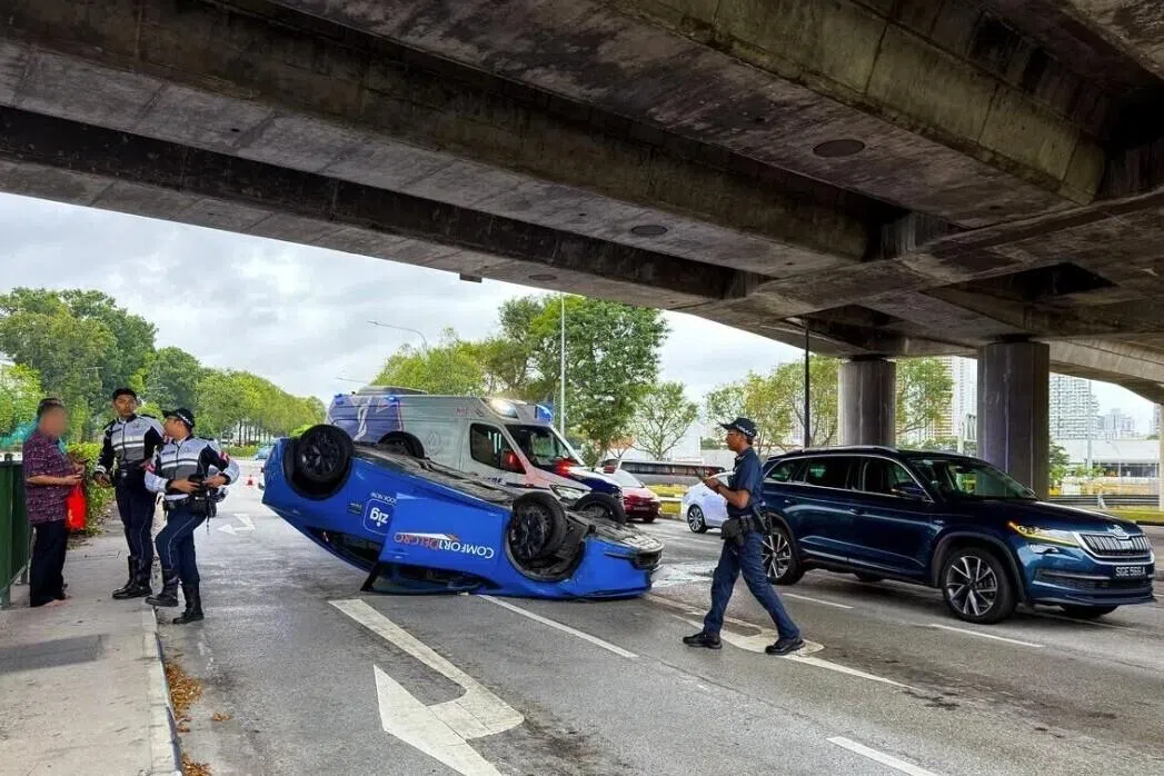 ComfortDelGro taxi turns turtle in Ang Mo Kio on first day of CNY