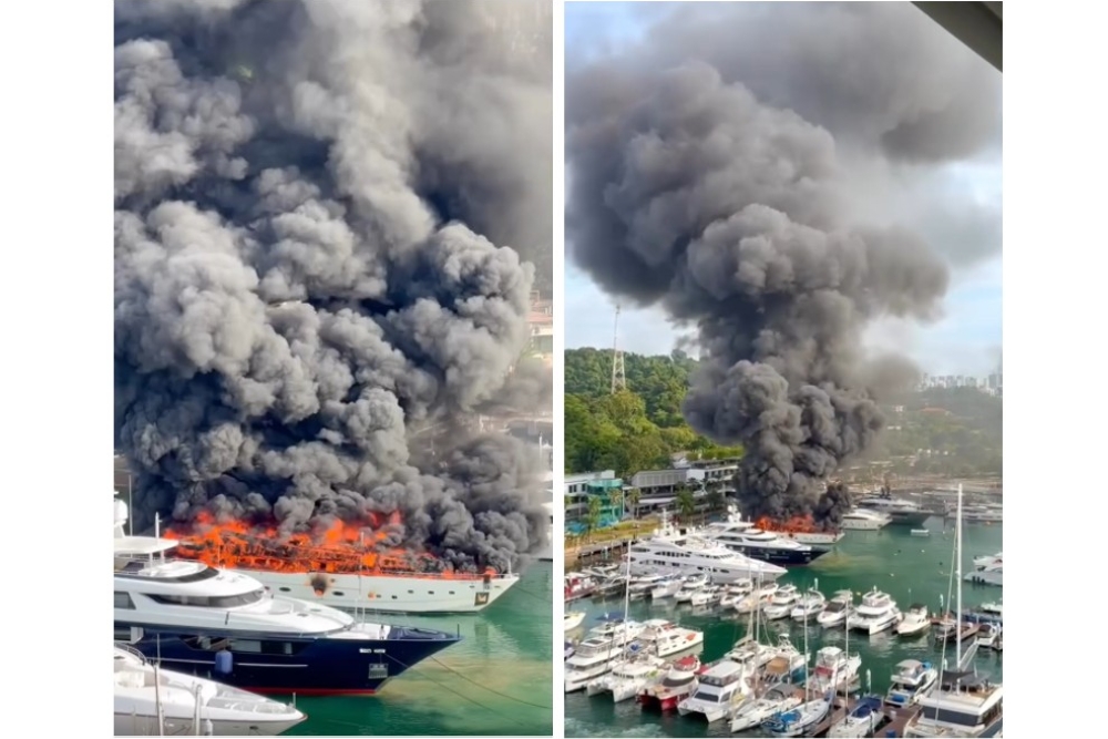 Luxury yacht engulfed in flames at Singapore’s Sentosa Cove marina